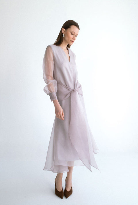 Vestido midi lazada gris
