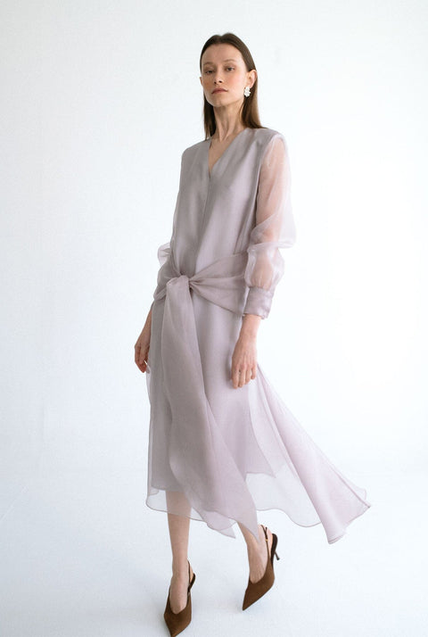 Vestido midi lazada gris