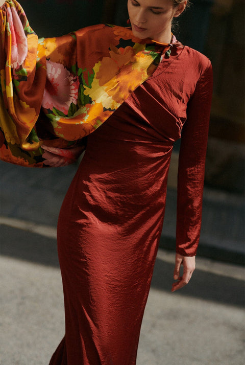 Vestido Oliva Asimetrico Marron