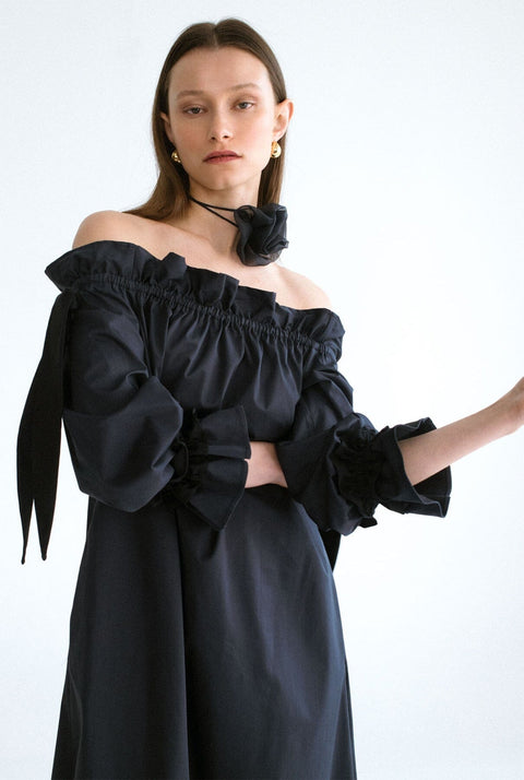 Vestido sin hombros - azul