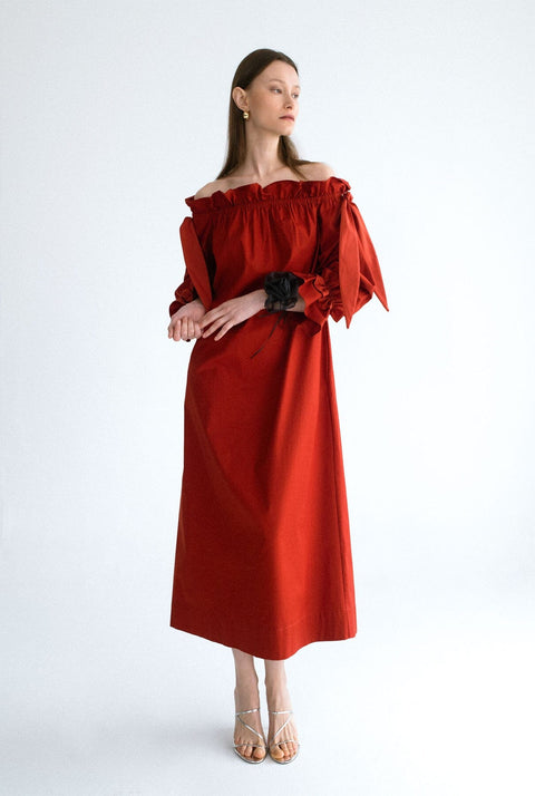 Vestido sin hombros - granate