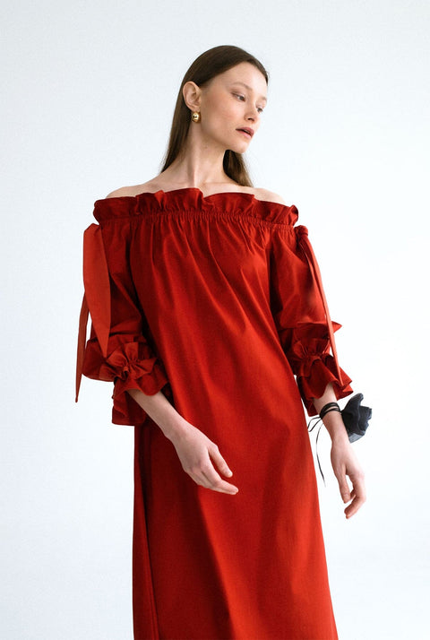Vestido sin hombros - granate
