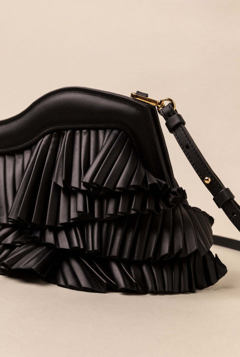 Vuelo Pleated Black Leather Soft Clutch